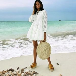 White Eyelet Lace Trapeze Style Summer Party Dress